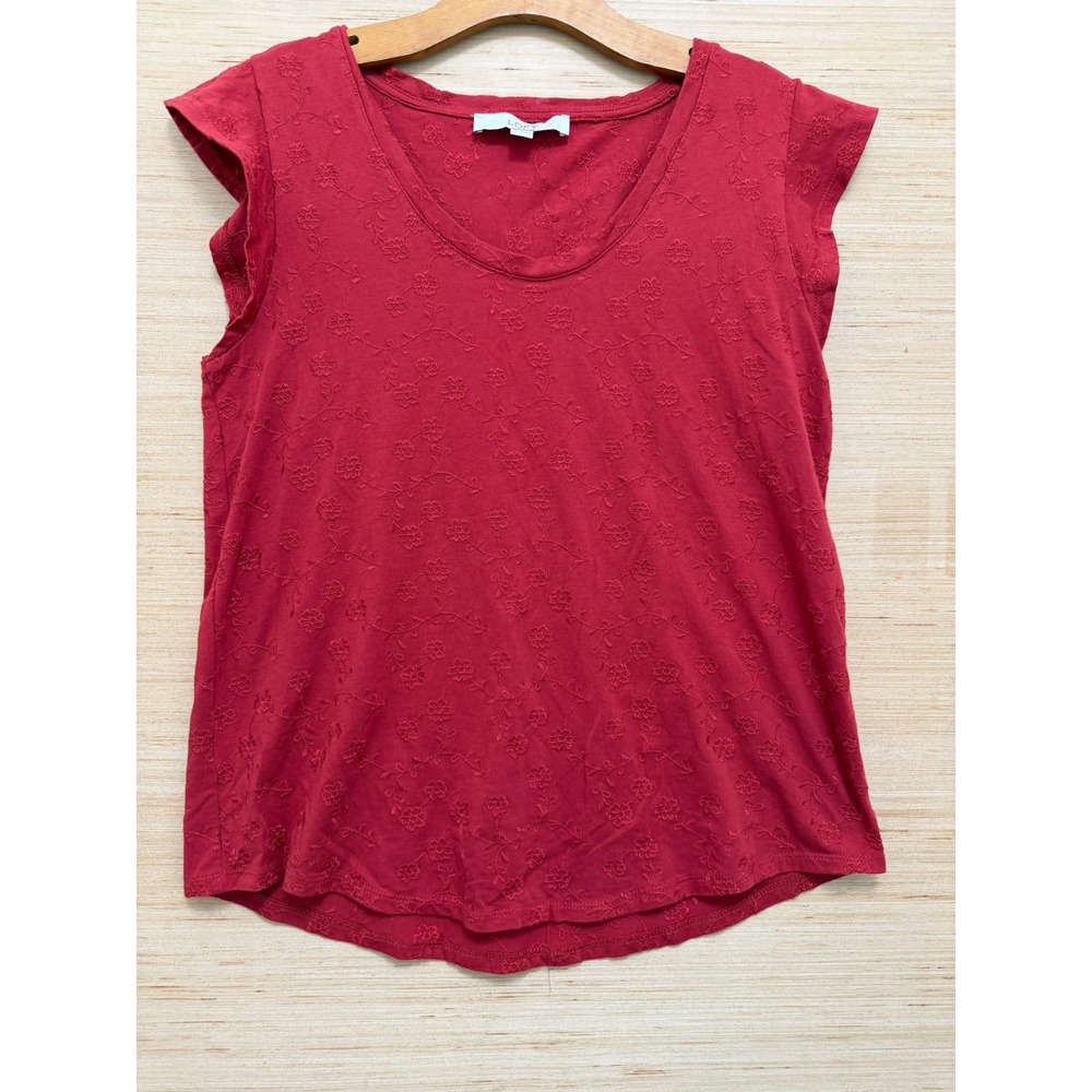 LOFT Womens Red Floral Embroidered Cap Sleeve Scoop‎ Neck Knit Top 5177 M